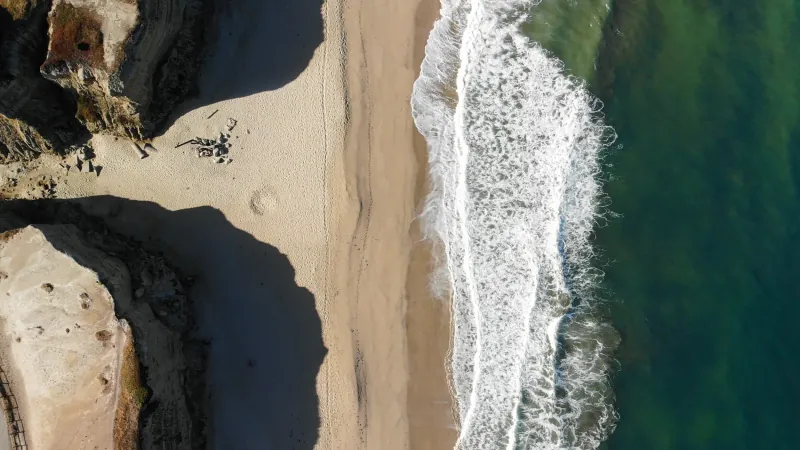 Half Moon: aerial view of the beach and surf